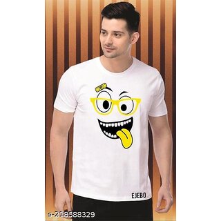                       Poly Blend White Short Sleeves Printed Tshirts                                              