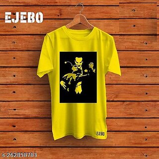                       Polyester Blend Yellow Short Sleeves Printed Tshirts                                              