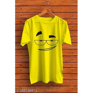                       Polyester Yellow Short Sleeves Printed Tshirts                                              