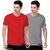 Poly Blend Red Short Sleeves Solid Tshirts (Pack of 2)