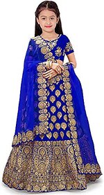 Heaven Blue Girls Taffeta Satin Semistitched Embroidered Lehenga Choli  Ghagra Choli Dupatta Set