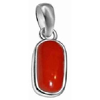                       Coral (MOOGA) Gemstone Natural Red Coral  Handmade Ethnic Style Silver Plated Pendant                                              