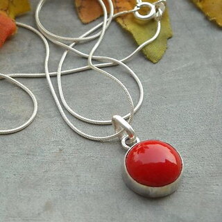                       Coral (MOOGA) Gemstone Natural Red Coral  Handmade Ethnic Style Silver Plated Pendant                                              
