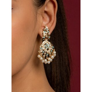                       Anya Jadau Earrings( Turquoise  White Pearls)                                              