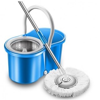                       360 Degree Spin Floor Cleaning Easy Plastic Bucket Steel Mop Mop Set  (Multicolor) pack of 1                                              