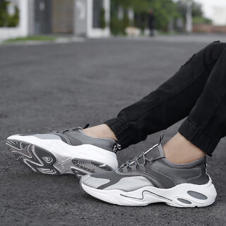                       Imcolus Gray Mesh Running Shoes For Men                                              