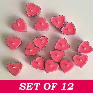                       Heart Shaped Lavender Scented Floating Candles For Diwali, Valentine Day and Special Events - Set of 12 Piece, Pink                                              
