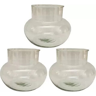                       Mini Glass Flower Vase, Candy Jar, Bamboo Money Plant Vase For Home Decoration (Matka Shape Pot) - Pack of 3 Piece                                              