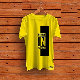 Typography Men Yellow Round Neck Casual T-Shirt