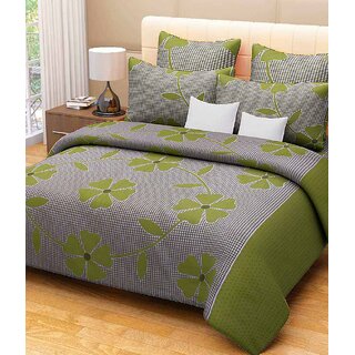                       Delite Floral 3D Print Green Double Bedsheet With 2 Pillow Covers Green                                              