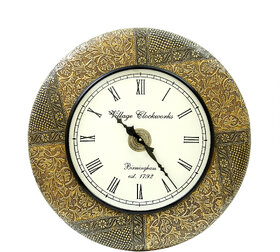 Royal Craft Palace Handcrafted with intricate brass emboss design work/ Wooden Analog Clock (1818 Inch, 12 Inch Dial, G