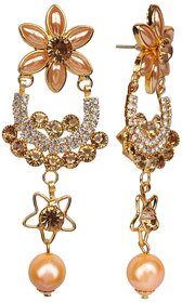 D Pearls Kundan Gold Plated Pearl Meenakari Chandelier Earring for Women