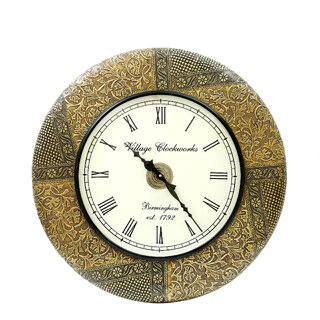 Royal Craft Palace Handcrafted with intricate brass emboss design work/ Wooden Analog Clock (1818 Inch, 12 Inch Dial, G