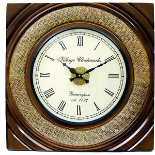 Royal Craft Palace Handcrafted with intricate brass emboss design work/ Square shape Analog Wooden Clock (1818 Inch, 12