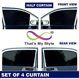                       TMS Non Scratchable Fix Type Car Window Sun Shades (1 Year Warranty) Front Half Cut Curtains for Skoda Rapid                                              