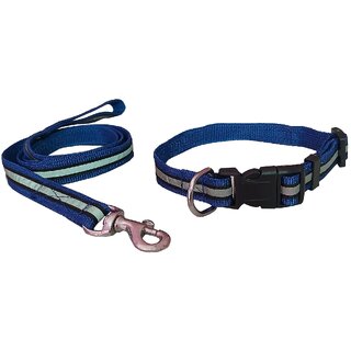                       Petshop7 Reflecting Dog Collar  Leash Small Dog Collar  Leash (Small, Blue )                                              