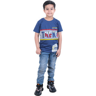                       Kid Kupboard Cotton Boys T-Shirt, Dark Blue, Half-Sleeves, Crew Neck, 7-8 Years KIDS4628                                              