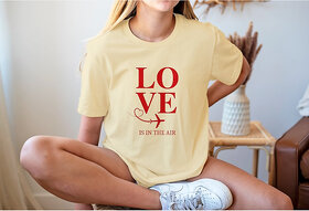 Vivient Women Red Love Printed Yellow T-Shirt