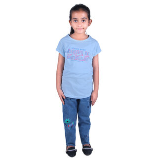                       Kid Kupboard Cotton Baby Girls T-Shirt, Blue, Half-Sleeves, Crew Neck, 4-5 Years KIDS4624                                              