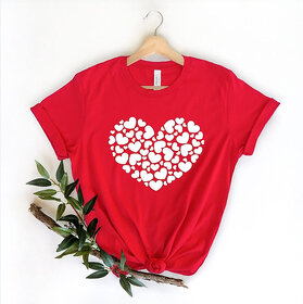 Vivient Women White Heart Printed Red T-Shirt