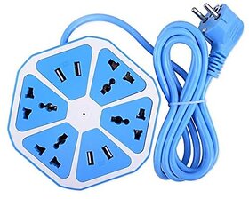 Wox Hexagon Shape Extension Board 4 USB Cable Ports with 4 Sockets for Office Home Restaurants & Shopes2M Cable 10Amp (Multicolor)