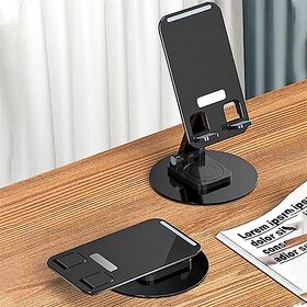 Wox  Universal 360  Rotating Multi-Angle Height Adjustable  Foldable Desktop Mobile Phone Stand for All Smartphones All iPads Tabs Kindle Holder - Black