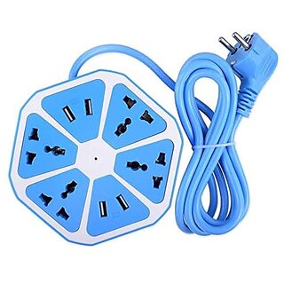                       Wox Hexagon Shape Extension Board 4 USB Cable Ports with 4 Sockets for Office Home Restaurants & Shopes2M Cable 10Amp (Multicolor)                                              