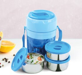 Trueware Office Plus 3 Stainless Steel Containers Tiffin Insulated Lunch Box 300 ml x 3 3 Containers Lunch Box (900 ml, Thermoware)