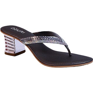 OZURI Women's Embellished V Shape Block Heel Sandal