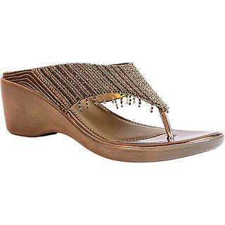                       OZURI Women's Embellished Wedge Copper Heel Sandals                                              