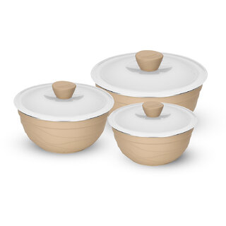                       Trueware Rio Microwave Safe Unbrakable Serving bowl set of 3 Steel, Plastic Serving Bowl (Beige, Pack of 3)                                              