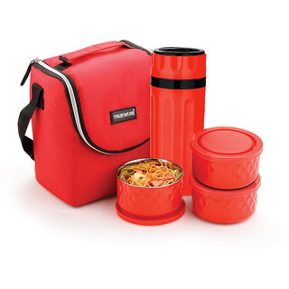                       Trueware Executive Plus Microwave safe Lunch Box, 3 Container 300 ML Each  500 ML Flask 3 Containers Lunch Box (300 ml)                                              
