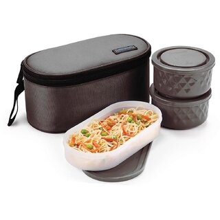                       Trueware Lunch Munch 2+1 Insulated Stainless Steel Lunch Box -BlackTiffin Box With Bag for Office,College,School 3 Containers Lunch Box (1100 ml)                                              