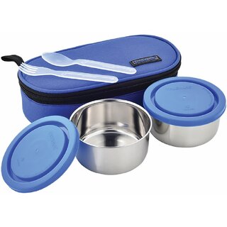                       Trueware Classic Stainless Steel 2 Containers Lunch Box (600 ml)                                              