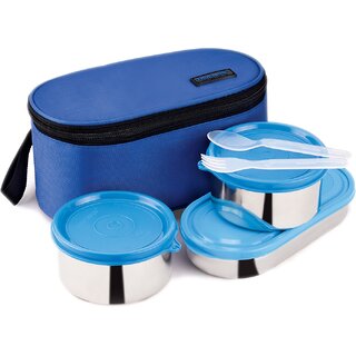                       Trueware Yum Yum XL 2+1 Lunch Box with Stainless Steel Tiffin Box for Office  School Use- Blue, 400ml x2,500 ml x1 3 Containers Lunch Box (1300 ml, Thermoware)                                              