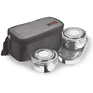                       Trueware Crunch Munch 2+1 Stainless Steel Lunch Box -BlackTiffin Box With Bag for Office,College,School 3 Containers Lunch Box (1200 ml)                                              