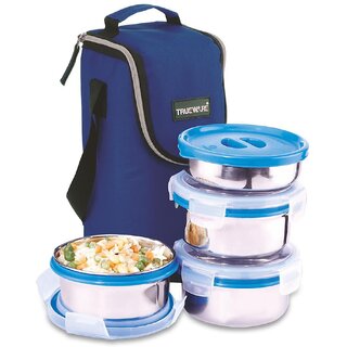                       Trueware Neo Fresh Stainless Steel Lunch Box -BlueTiffin Box With Bag for Office,College,School 4 Containers Lunch Box (1250 ml)                                              