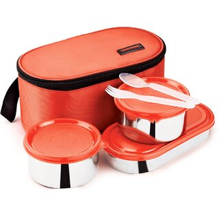                       Trueware Yum Yum XL 2+1 Lunch Box with Stainless Steel Tiffin Box for Office  School Use- Red, 400ml x2,500 ml x1 3 Containers Lunch Box (1300 ml, Thermoware)                                              