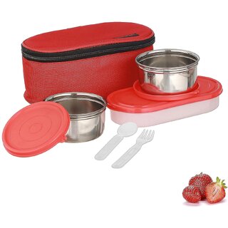 Trueware Elite Lunch Box 2 Stainless steel Containers + 1 Chapati Container(PP) 2 Pc SS Container 300 Ml Each Trueware Elite Lunch Box 2 Stainless steel Containers + 1 Chapati Container(PP) 2 Pc SS Container 300 Ml Each