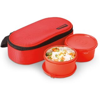                       Trueware Nutri Fresh 2 Insulated Stainless Steel Lunch Box -RedTiffin Box With Bag for Office,College,School 2 Containers Lunch Box (600 ml)                                              