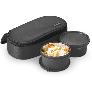                       Trueware Nutri Fresh 2 Insulated Stainless Steel Lunch Box -BlackTiffin Box With Bag for Office,College,School 2 Containers Lunch Box (600 ml)                                              