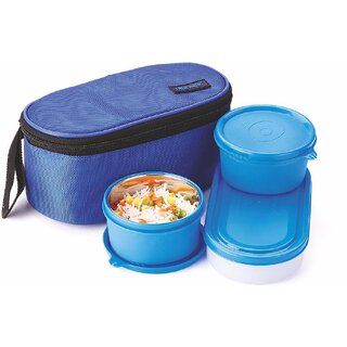                       Trueware Nutri Fresh 2+1 Insulated Stainless Steel Lunch Box -BlueTiffin Box With Bag for Office,College,School 3 Containers Lunch Box (1100 ml)                                              