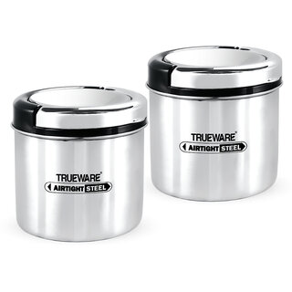                       Trueware Liftup Stainless Steel Kitchen Storage Container Set of 2, Each 500 ML-Silver  - 500 ml, 500 ml Steel Grocery Container (Pack of 2, Silver)                                              