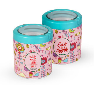                       Trueware Sugar Tea Plastic See Through Lid Container  - 750 ml Plastic Tea Coffee  Sugar Container (Pack of 2, Pink)                                              