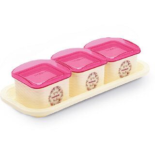 Trueware Daffodil Plastic Airtight Storage container set of 3 , 500 ML Each-Cream Pink - 500 ml Plastic Cookie Jar (Pack of 3, Pink, Beige) Trueware Daffodil Plastic Airtight Storage container set of 3 , 500 ML Each-Cream Pink - 500 ml Plastic Cookie Jar (Pack of 3, Pink, Beige)