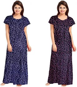 Cauchy Multicolor Cotton Floral Nighty For Women