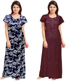 Cauchy Multicolor Cotton Printed Nighty For Women
