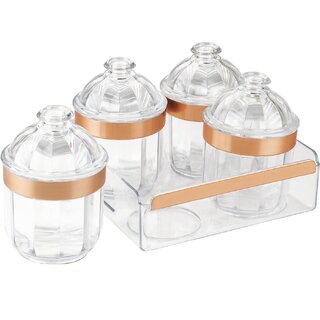                       Trueware Serving Set o f 4 Pcs With Tray - Rose Gold  - 500 ml, 500 ml, 500 ml, 500 ml Plastic Cookie Jar (Pack of 5, Gold)                                              