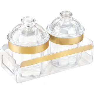                       Trueware Serving Set o f 2 Pcs With Tray - Gold  - 500 ml, 500 ml Plastic Cookie Jar (Pack of 3, Clear)                                              