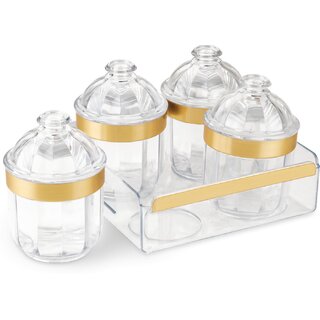                       Trueware Kimora Set Of 4 Pcs With Tray, Serving Set 500ml Each Container- Gold  - 500 ml Plastic Cookie Jar (Pack of 4, Clear, Gold)                                              